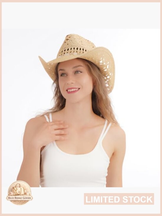 Wide Brim Cowboy Hat Shapeable Straw Classic Western Style Unisex main image 2